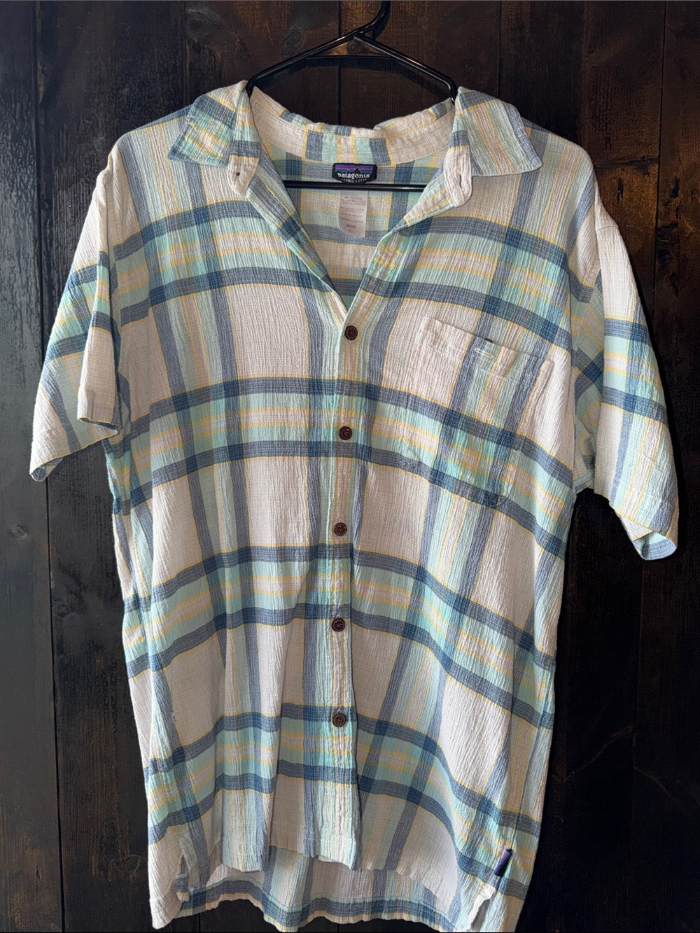 Patagonia Men’s Short-Sleeve Button-Up Shirt in Blue & Yellow Plaid